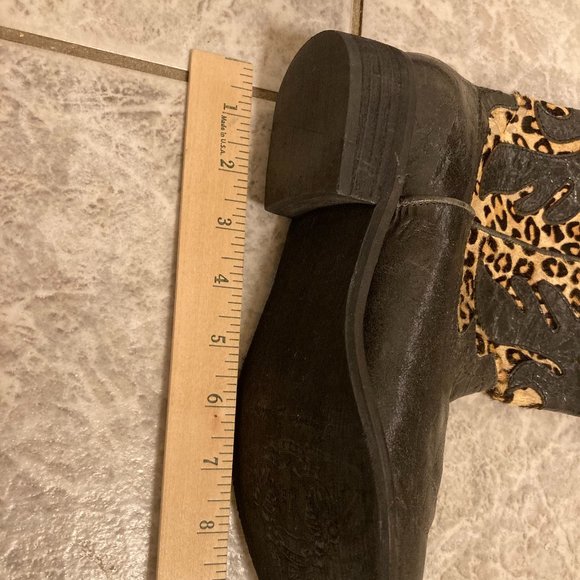Women's black with leopard trim cowboy boots size 7 - Picture 7 of 10